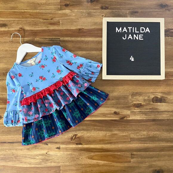 Matilda Jane Choose Your Own Path Feeling Festive Blue Red Green Floral Top 4 - Picture 1 of 8